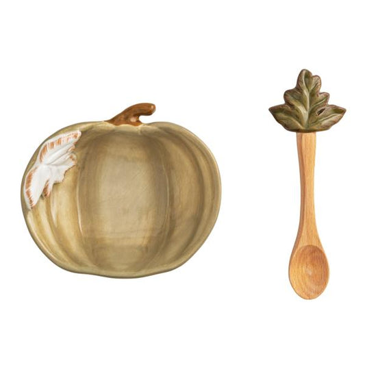 Mud Pie Taupe Pumpkin Dip Bowl Set