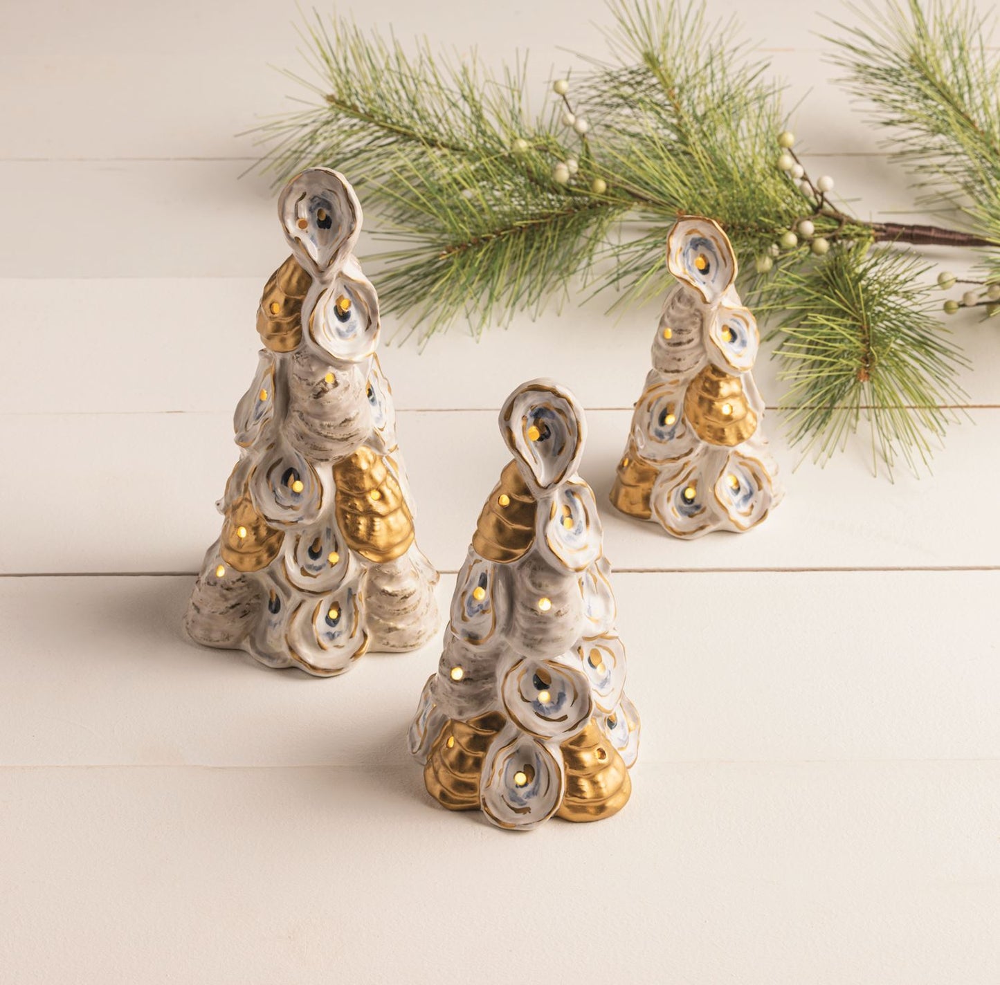 Mud Pie Oyster Ceramic Light-Up Tree - 3 Sizes