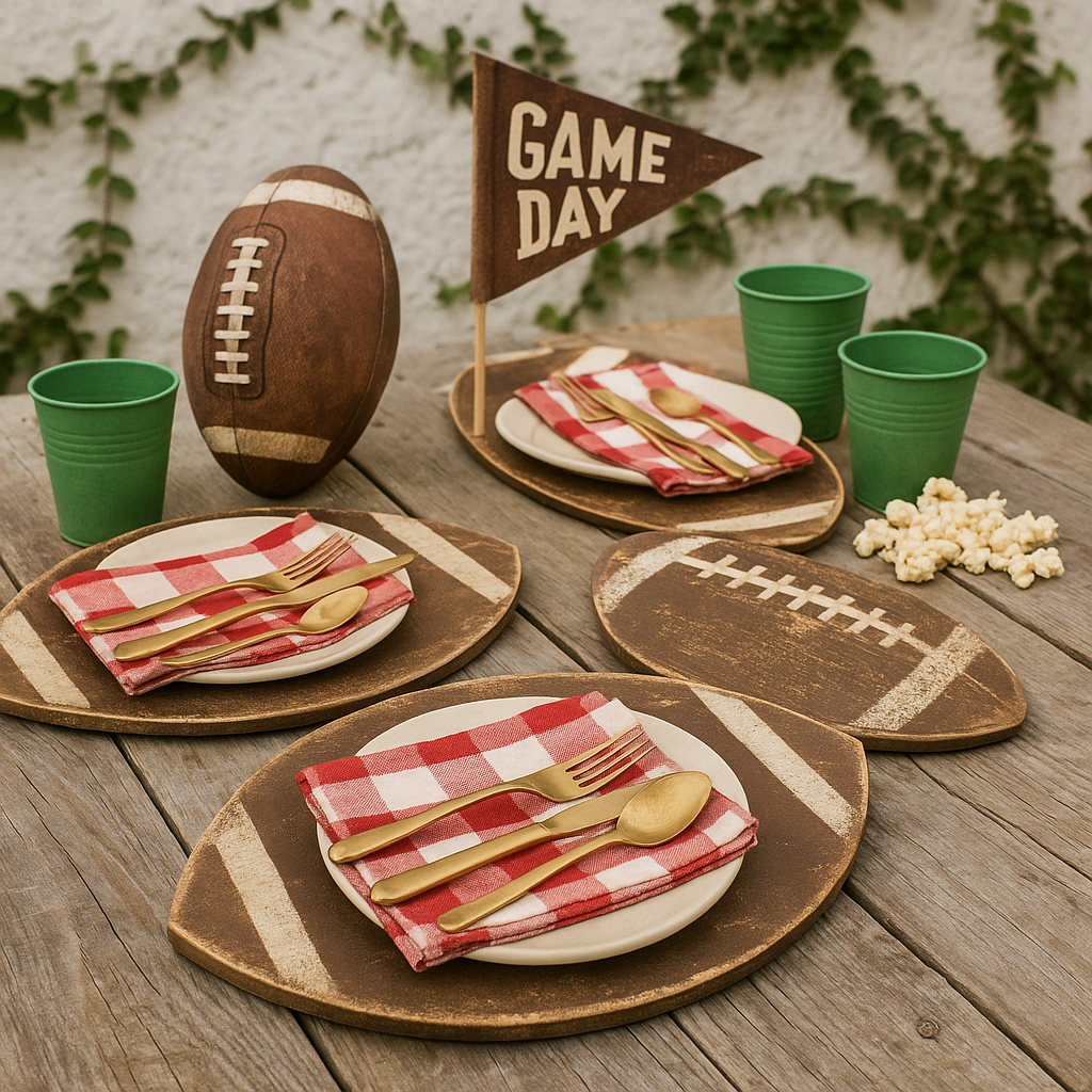 Handcrafted Wooden Football Placemats - Set of 4