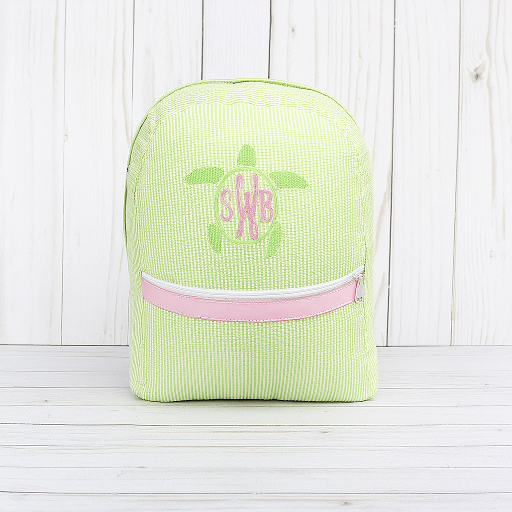 Monogrammed Sweet Pea Seersucker Small Backpack