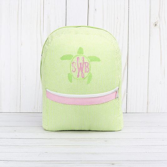 Monogrammed Sweet Pea Seersucker Medium Backpack
