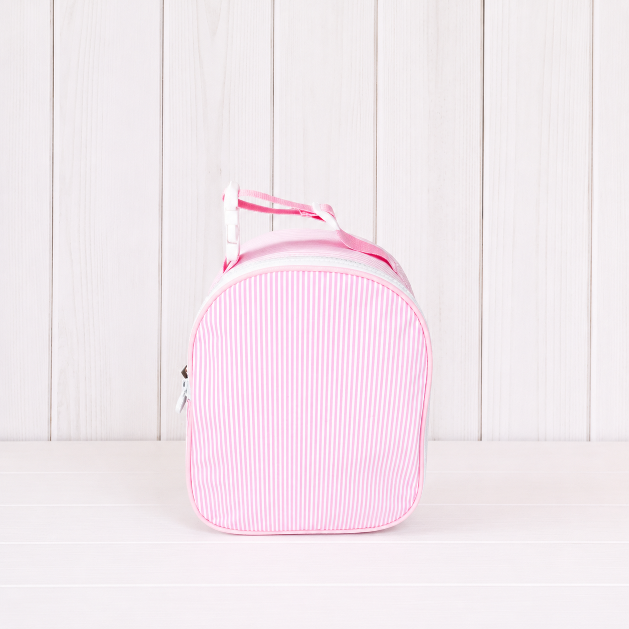 Monogrammed Pink Preppy Striped Wipeable Lunch BOx