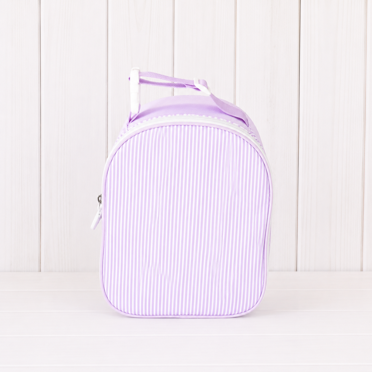 Monogrammed Lilac Preppy Striped Wipeable Lunch Box