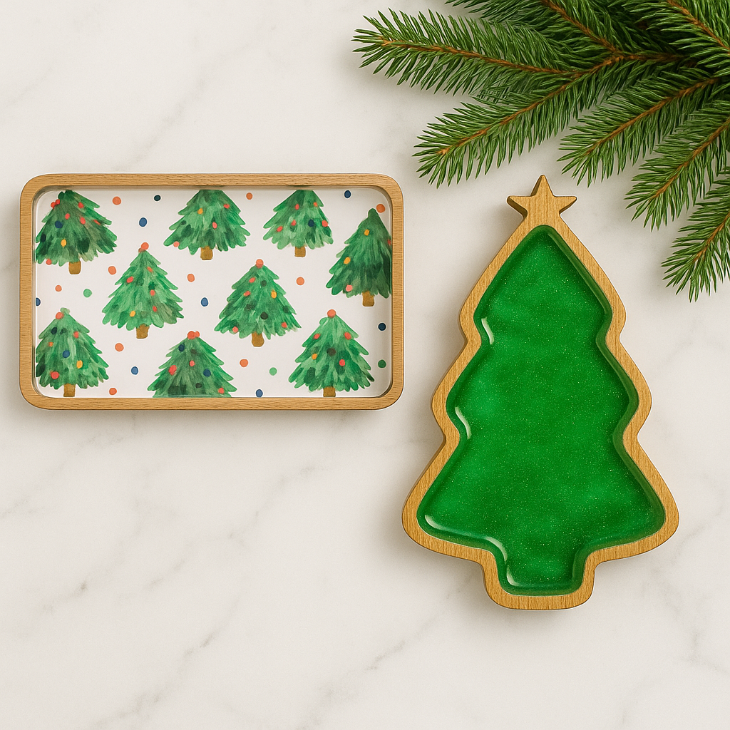 Green & Gold Speckle Christmas Mango Tray - 18"