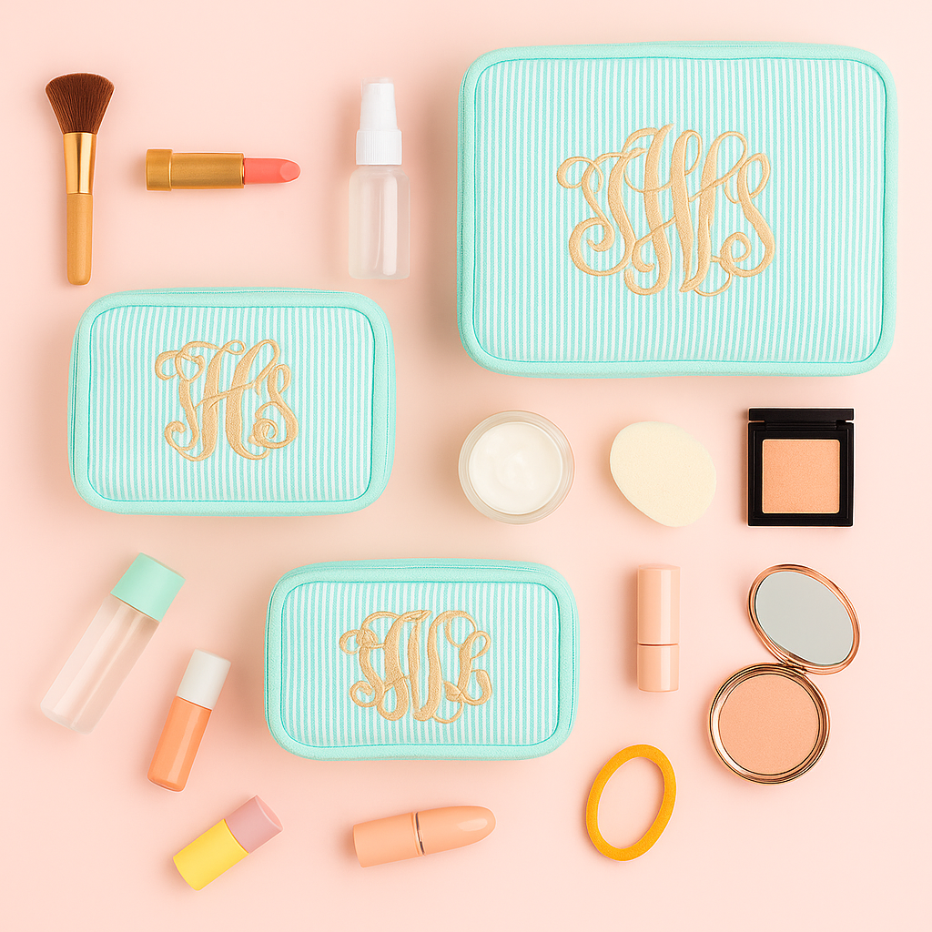 Monogrammed Mint Seersucker Stacking Set