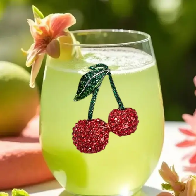 Cherries Jeweled Stemless Wine Glass