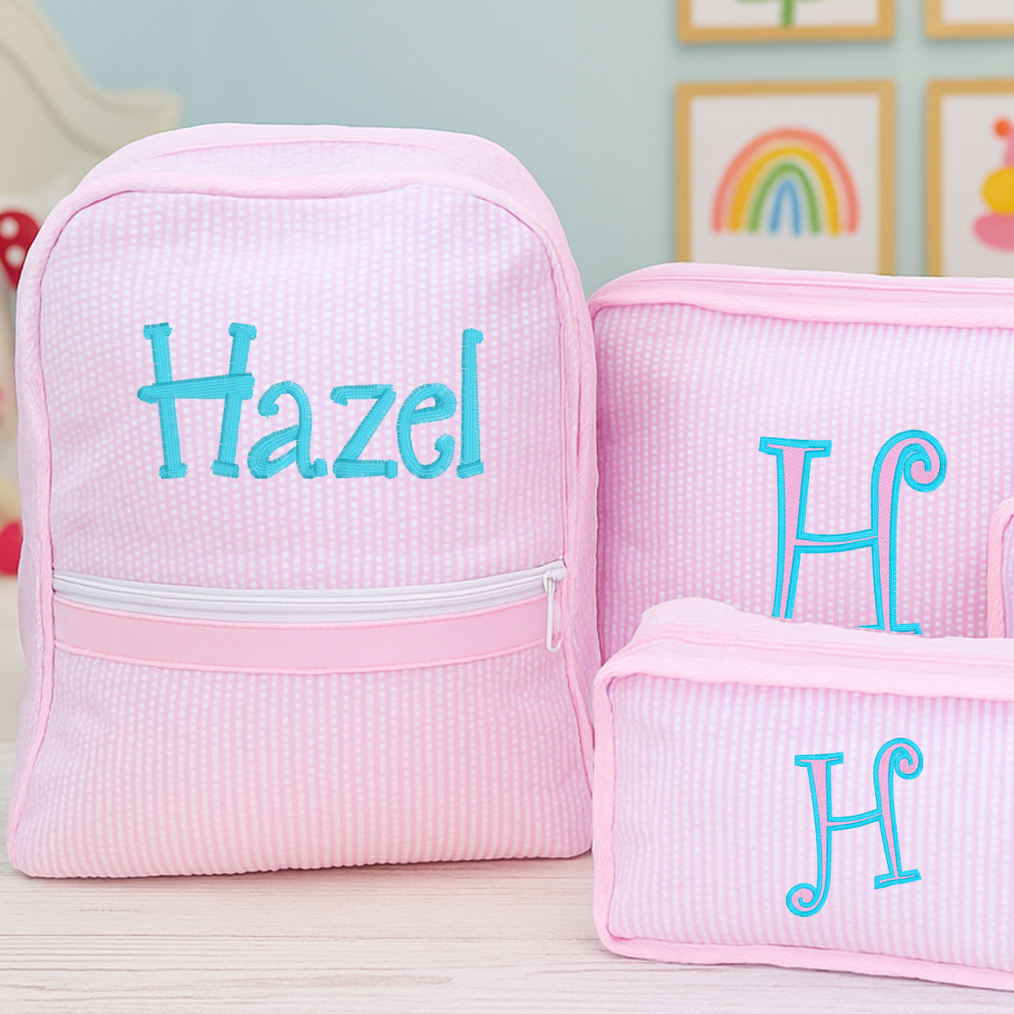 Monogrammed Pink Glossy Medium Backpack