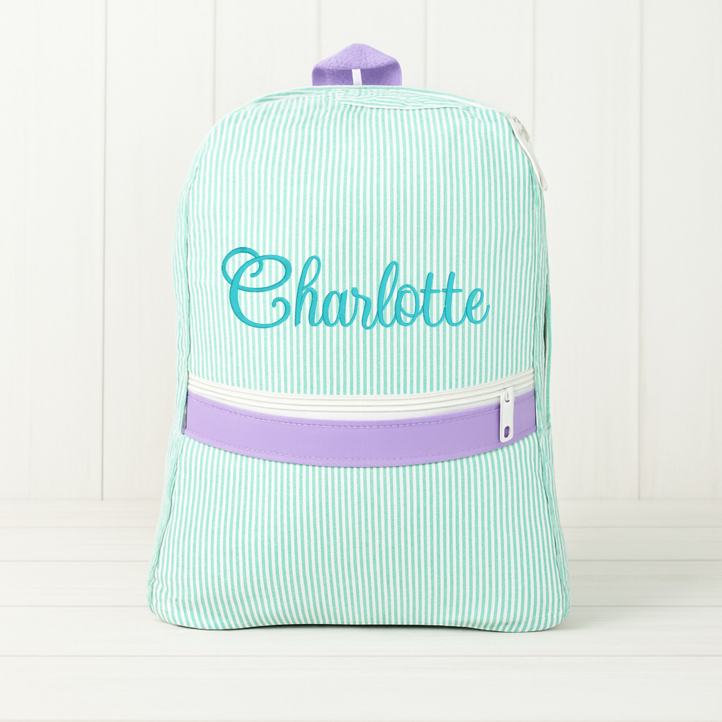 Monogrammed Mermaid Seersucker Small Backpack