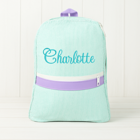 Monogrammed Mermaid Seersucker Small Backpack