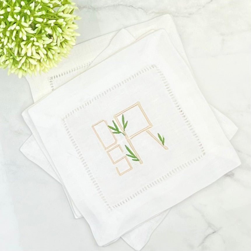 CeCe's Home & Gifts Bamboo Design Monogram Linen Cocktail Napkin | CeCe's Home & Gifts
