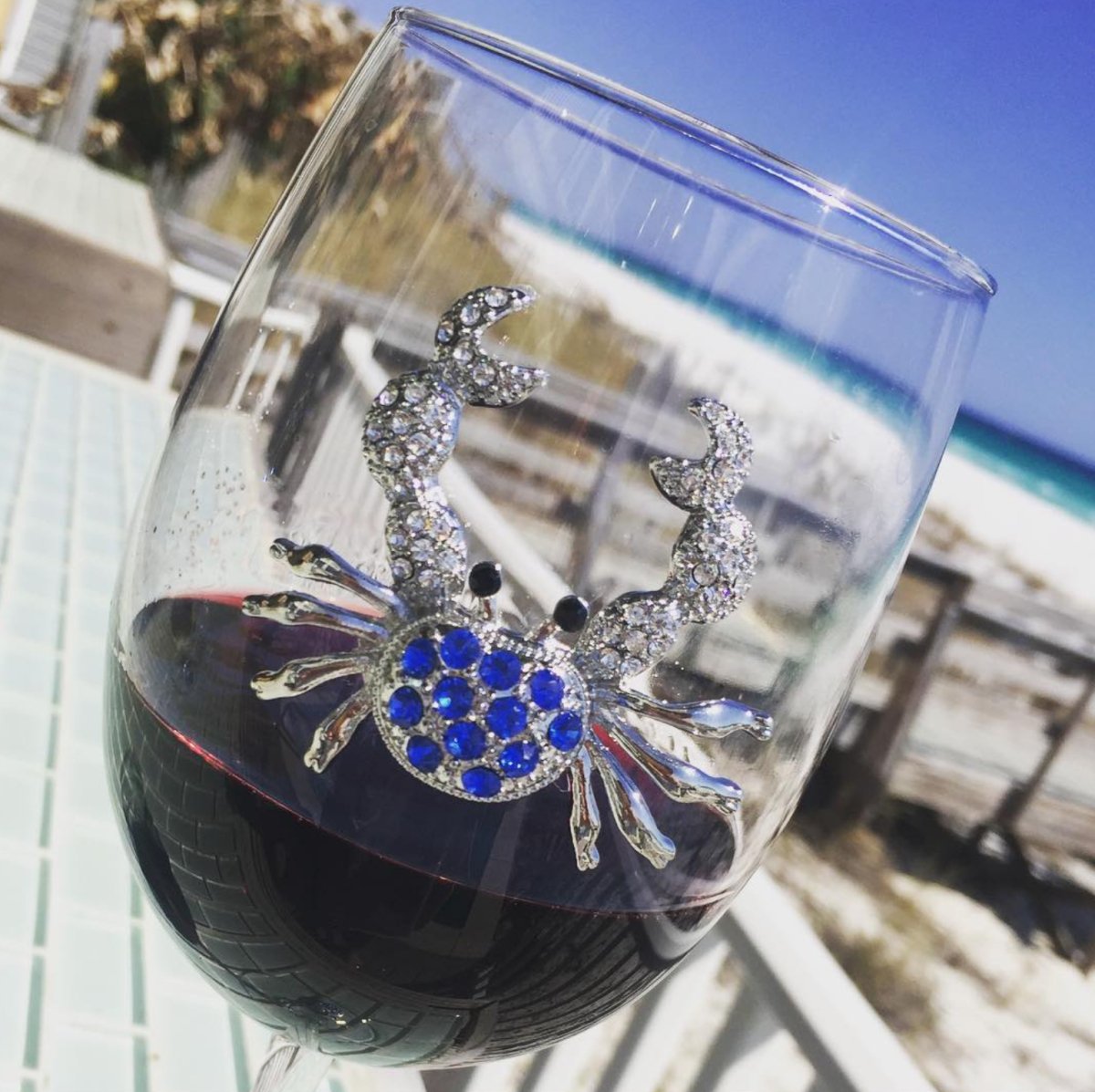 The Queens' Jewels Blue Crab Jeweled Stemless Glassware | CeCe's Home & Gifts