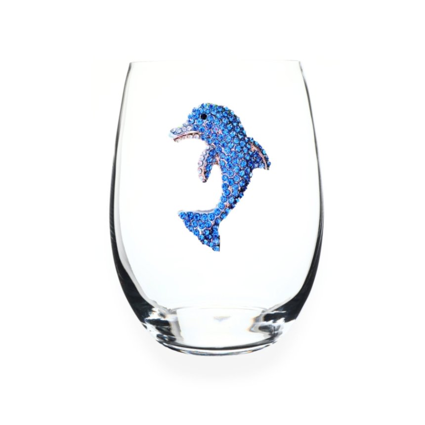 The Queens' Jewels Blue Dolphin Jeweled Stemless Glassware | CeCe's Home & Gifts