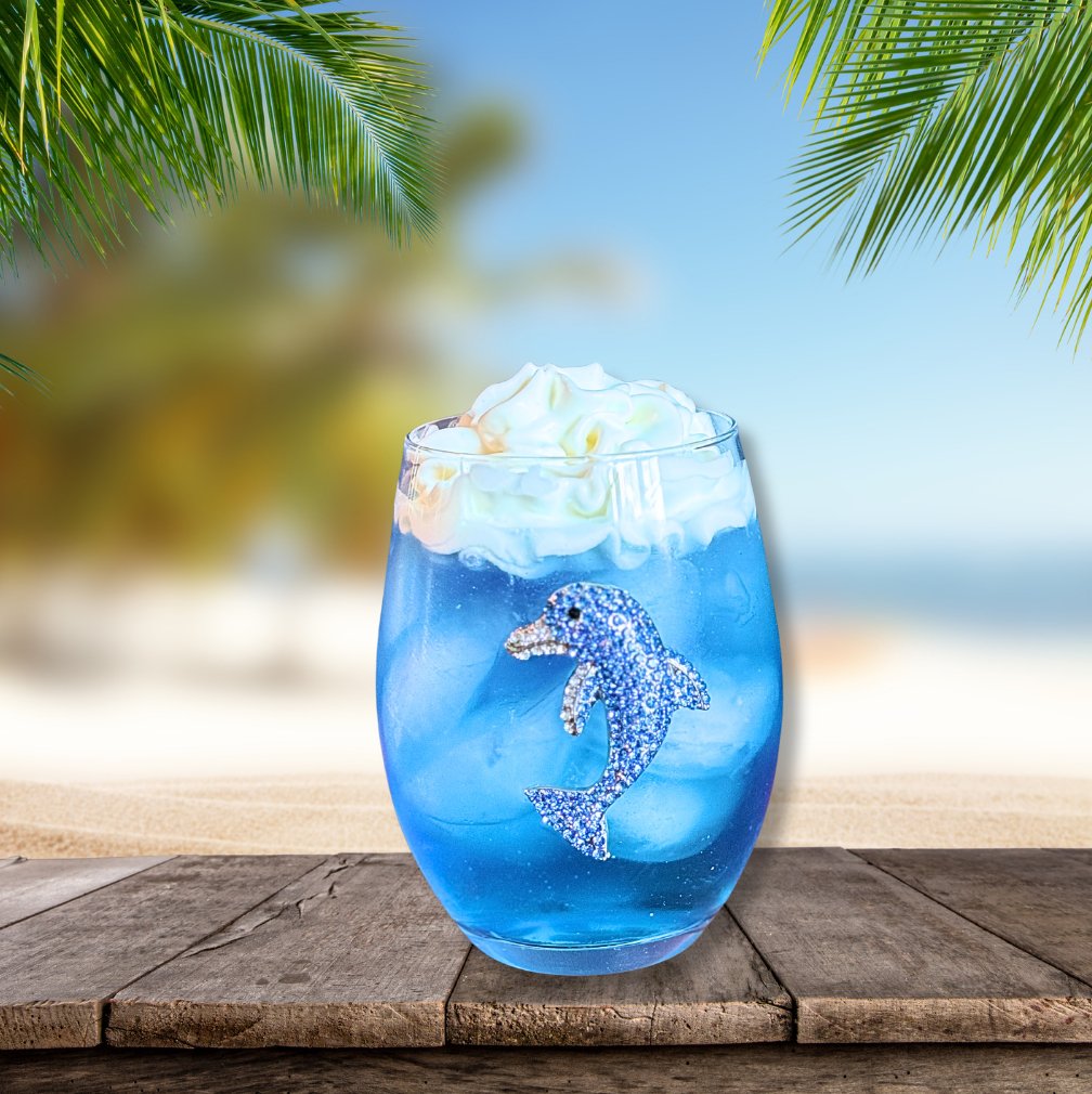 The Queens' Jewels Blue Dolphin Jeweled Stemless Glassware | CeCe's Home & Gifts