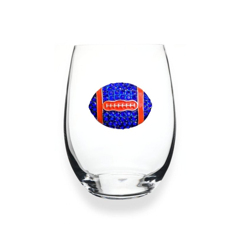 The Queens' Jewels Blue & Orange Football Jeweled Stemless Glassware | CeCe's Home & Gifts
