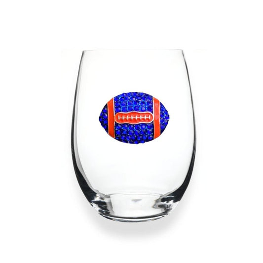 The Queens' Jewels Blue & Orange Football Jeweled Stemless Glassware | CeCe's Home & Gifts