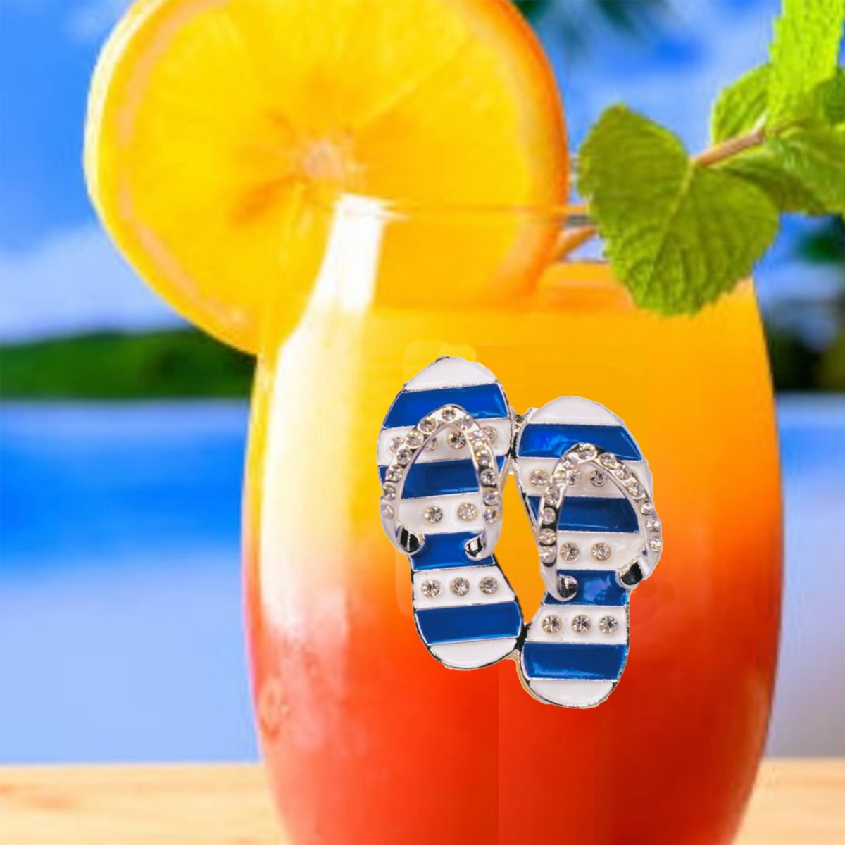 The Queens' Jewels Blue & White Flip Flop Jeweled Stemless Glassware | CeCe's Home & Gifts