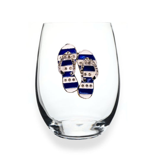 The Queens' Jewels Blue & White Flip Flop Jeweled Stemless Glassware | CeCe's Home & Gifts