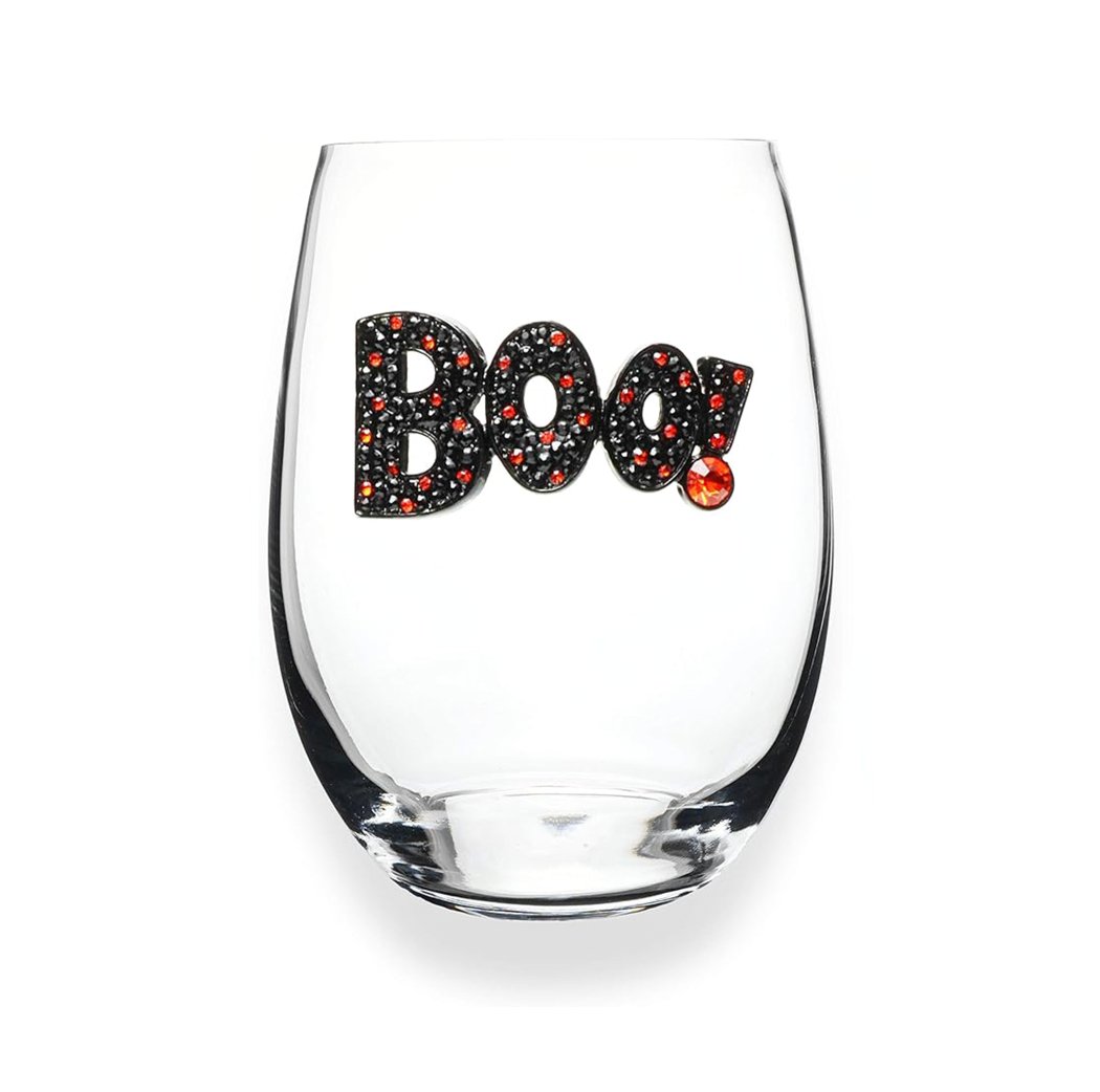 The Queens' Jewels "Boo" Jeweled Stemless Wine Glass | CeCe's Home & Gifts