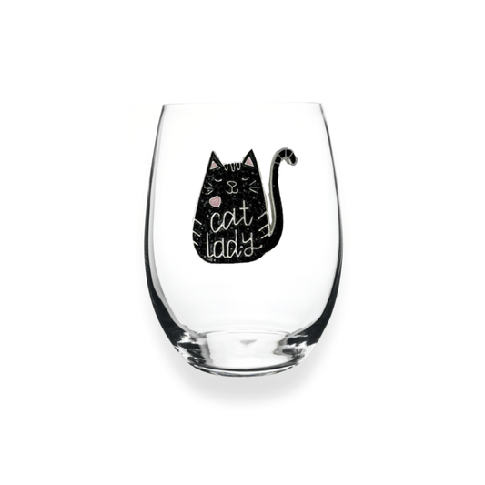 The Queens' Jewels Cat Lady Jeweled Stemless Glassware | CeCe's Home & Gifts