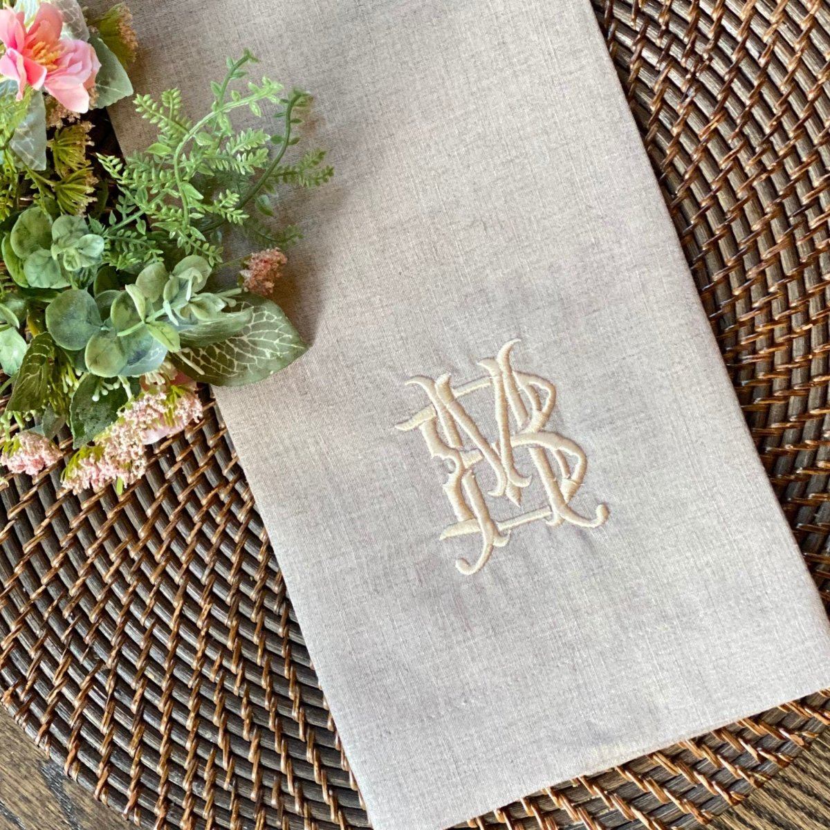 Design by Shuler Studio Chic Monogrammed Linen Tea Towel | CeCe's Home & Gifts