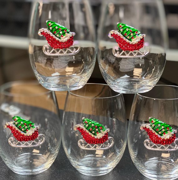 The Queens' Jewels Christmas Sleigh Jeweled Stemless Glassware | CeCe's Home & Gifts