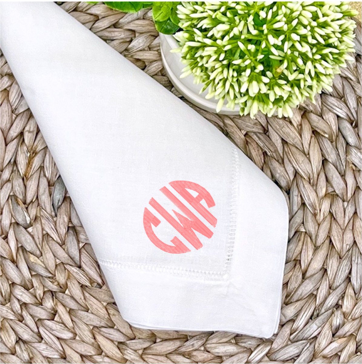 CeCe's Home & Gifts Circle Monogrammed Linen Dinner Napkin | CeCe's Home & Gifts