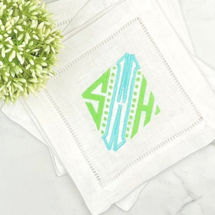 CeCe's Home & Gifts Diamond Dot Monogram Linen Cocktail Napkin | CeCe's Home & Gifts