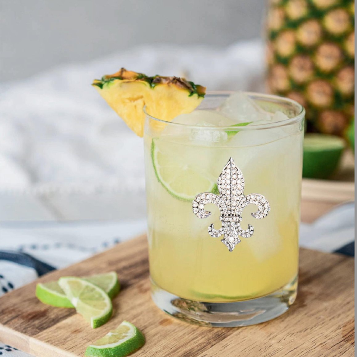 The Queens' Jewels Diamond Fleur de Lis Jeweled Double Old - Fashioned Glass | CeCe's Home & Gifts