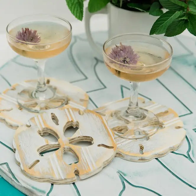 Handcrafted Wooden Sand Dollar Coaster Set
