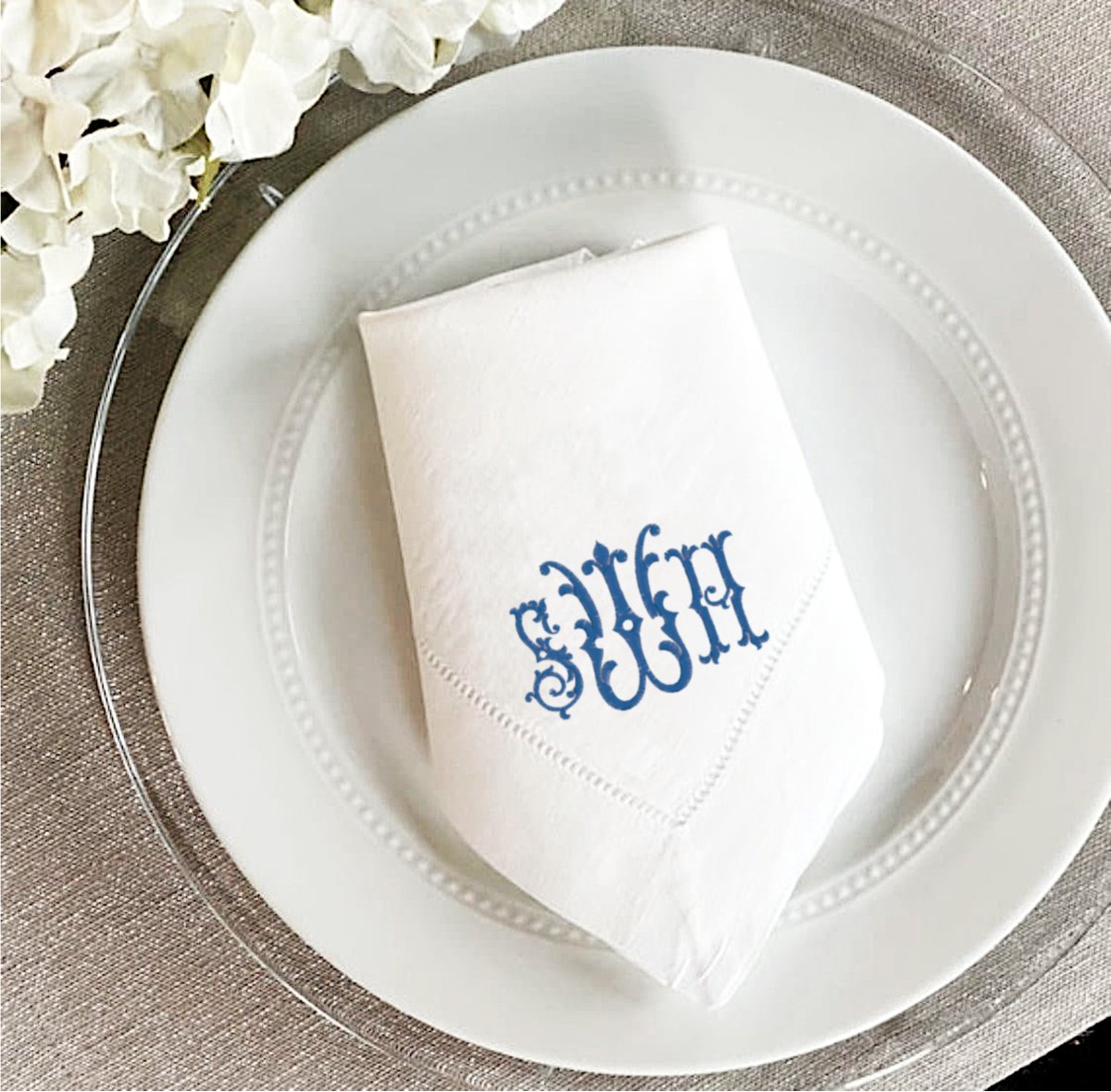 CeCe's Home & Gifts Filigree Monogrammed Linen Dinner Napkin | CeCe's Home & Gifts