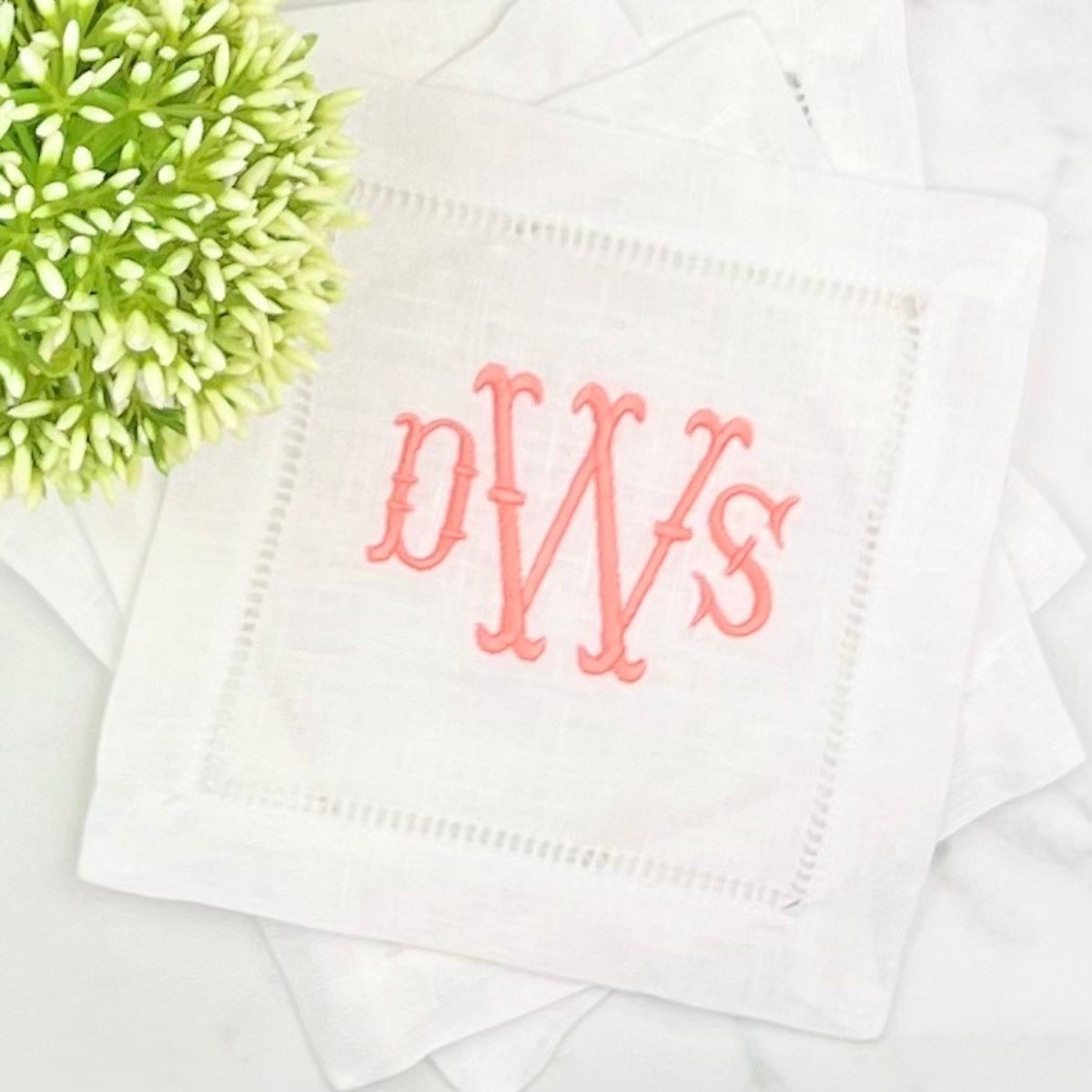 CeCe's Home & Gifts Fishtail Design Monogram Linen Cocktail Napkin | CeCe's Home & Gifts