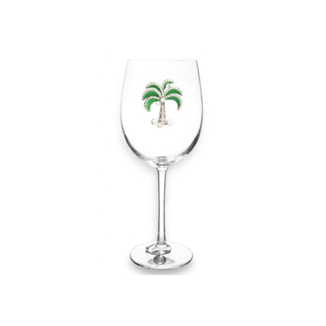 The Queens' Jewels Green Diamond Palm Tree Jeweled Stemmed Glass | CeCe's Home & Gifts