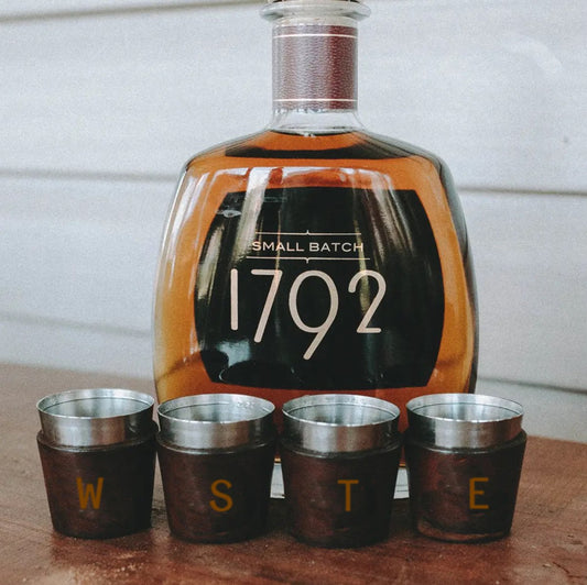 Lindy Leather Handcrafted Leather Shot Glasses (Set of 4) | CeCe's Home & Gifts