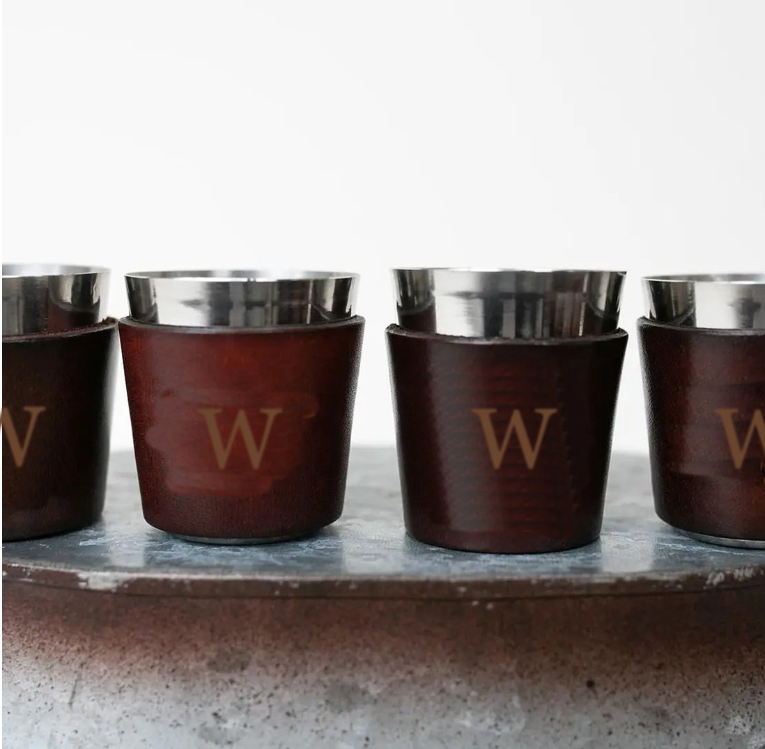 Lindy Leather Handcrafted Leather Shot Glasses (Set of 4) | CeCe's Home & Gifts