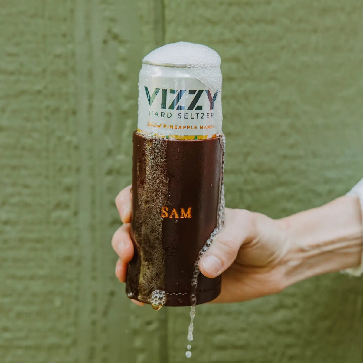 Lindy Leather Handcrafted Leather Slim Can Koozie | CeCe's Home & Gifts