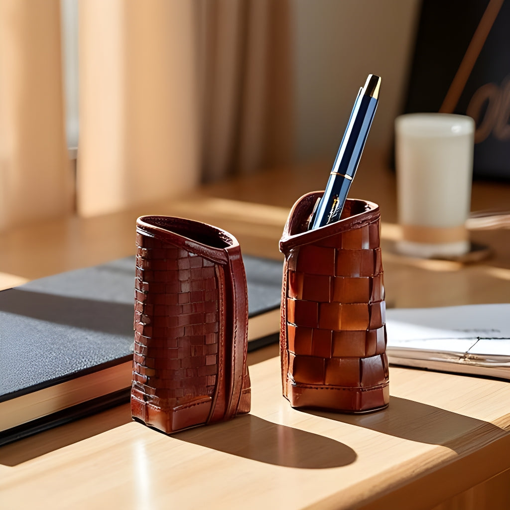 Chestnut Woven Leather Eyeglass Holder - 2 Styles