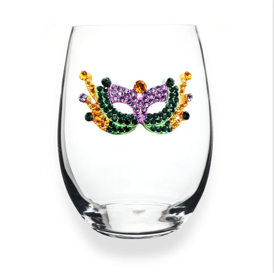The Queens' Jewels Mardi Gras Mask Jeweled Stemless Glassware | CeCe's Home & Gifts