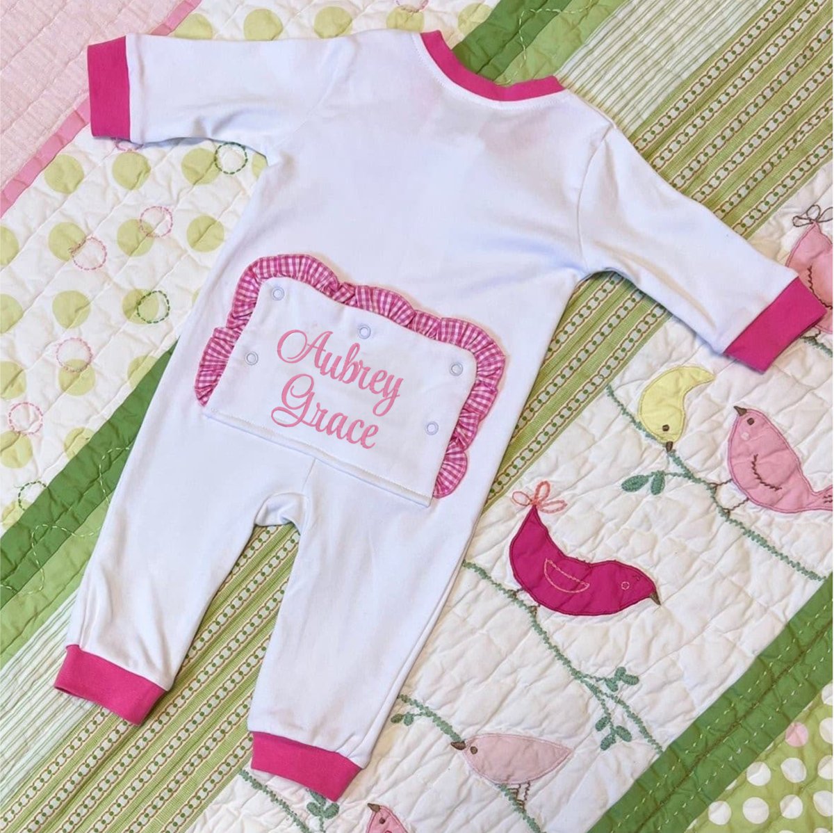 CeCe's Home & Gifts Monogram Baby Girl Ruffle Bottom Romper | CeCe's Home & Gifts