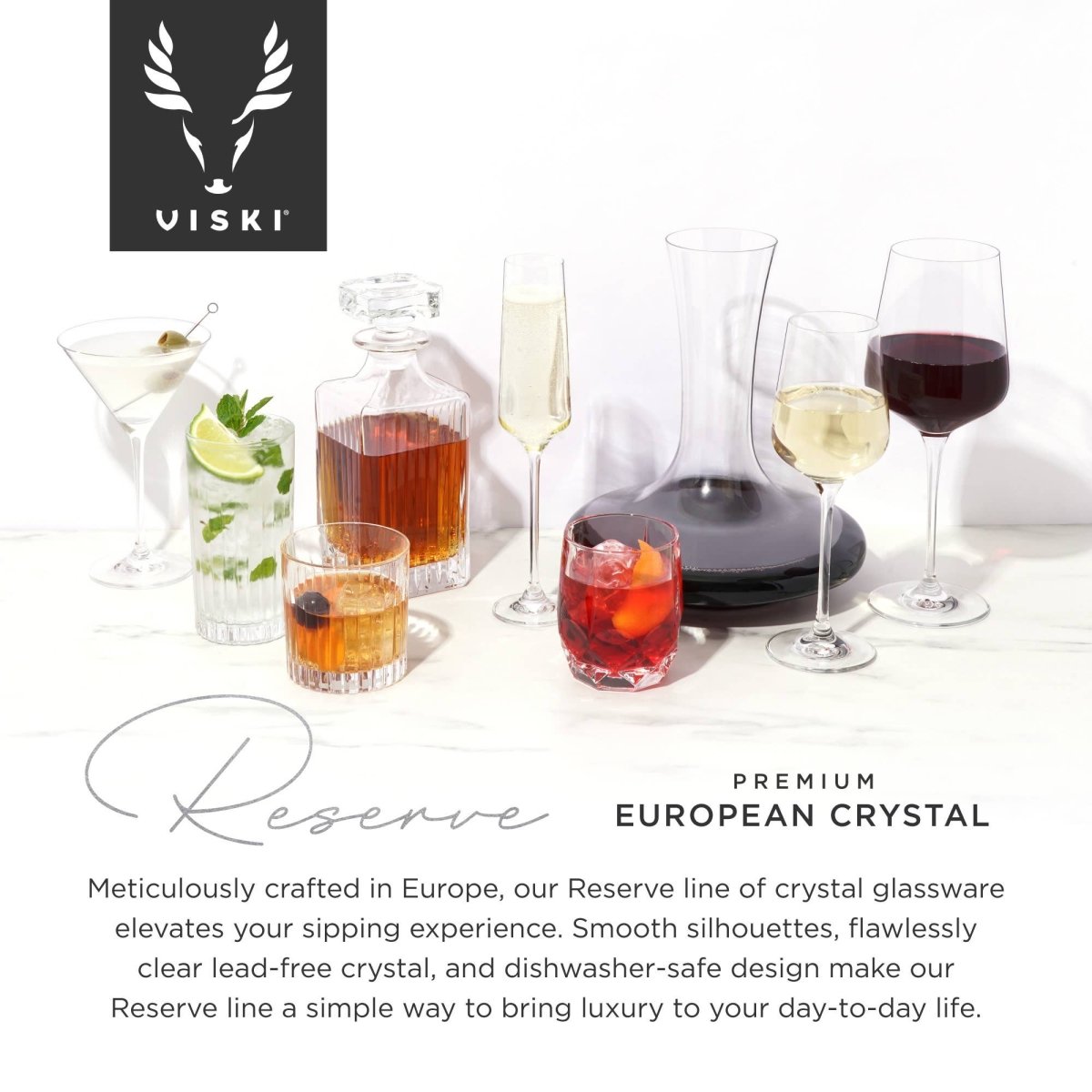 Viski Monogram Reserve Inez European Crystal Champagne Flutes | CeCe's Home & Gifts