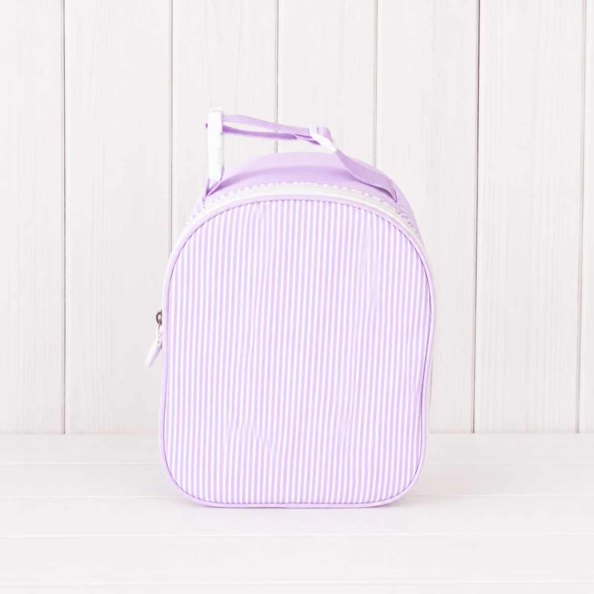 Oh Mint! Monogrammed Lilac Preppy Striped Wipeable Lunch Box | CeCe's Home & Gifts