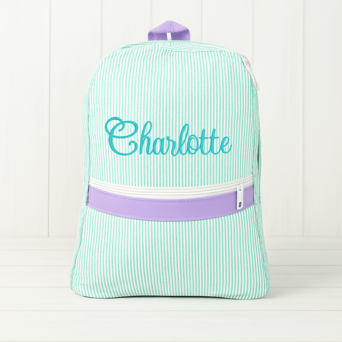 Oh Mint! Monogrammed Mermaid Seersucker Small Backpack | CeCe's Home & Gifts