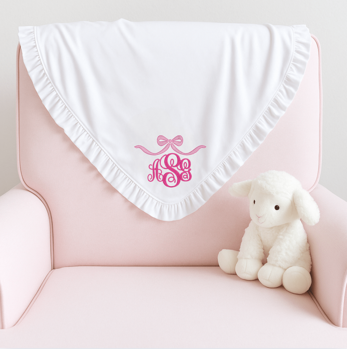 CeCe's Home & Gifts Monogrammed White Ruffled Receiving Blanket | CeCe's Home & Gifts