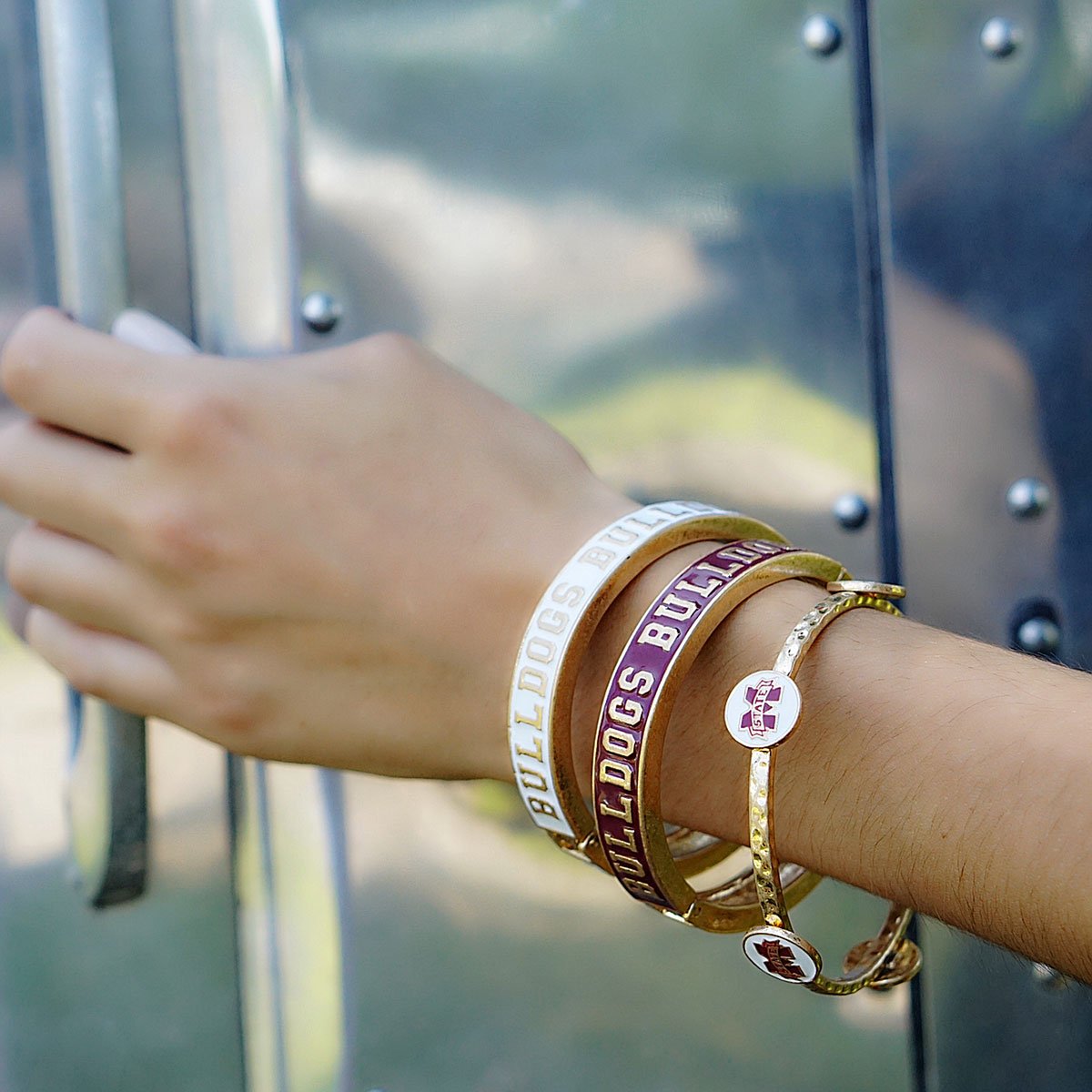 Canvas Style MSU Bulldogs Maroon Enamel Hinge Bangle | CeCe's Home & Gifts