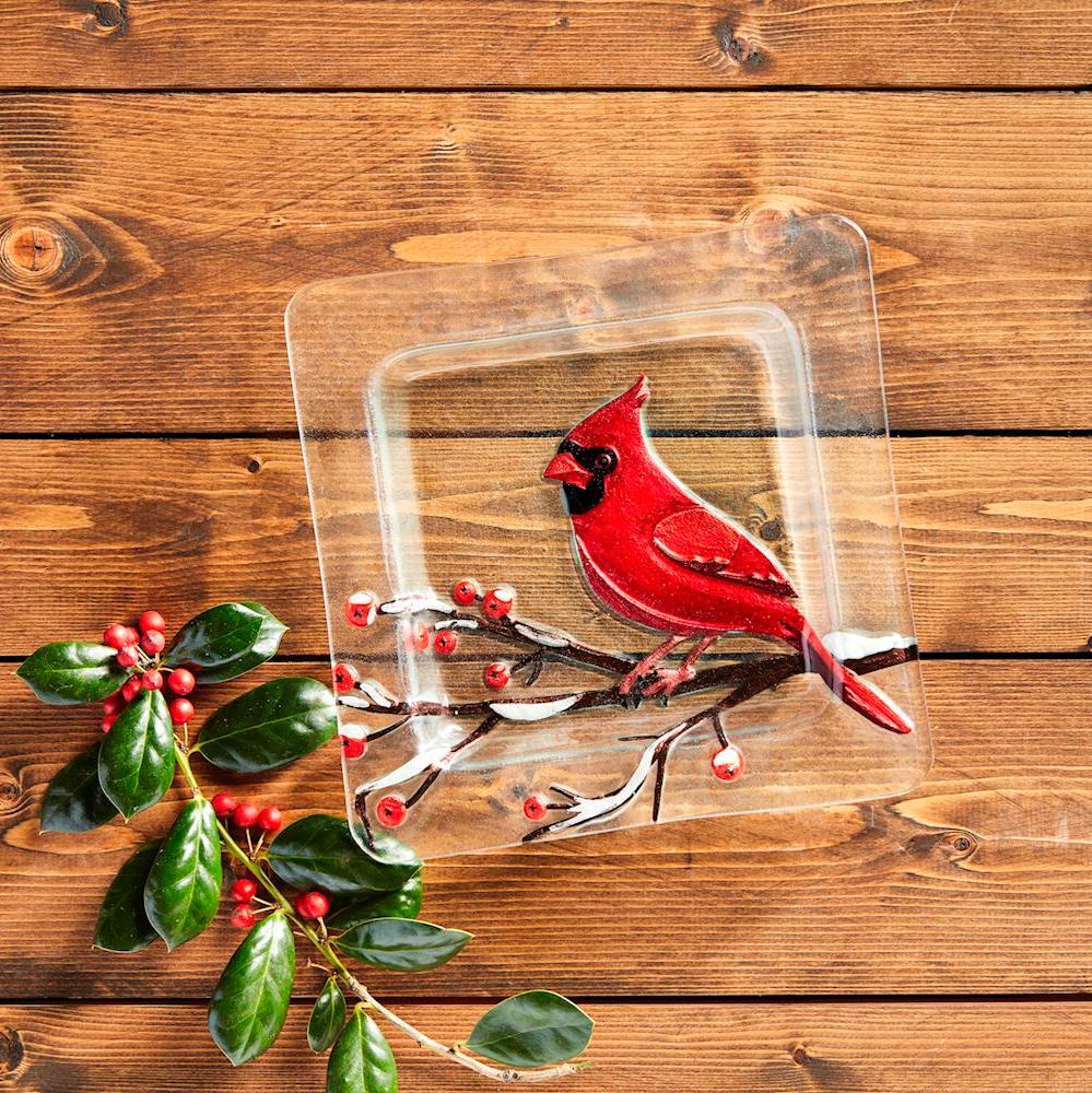 Mud Pie Mud Pie Cardinal Glass Plate | CeCe's Home & Gifts