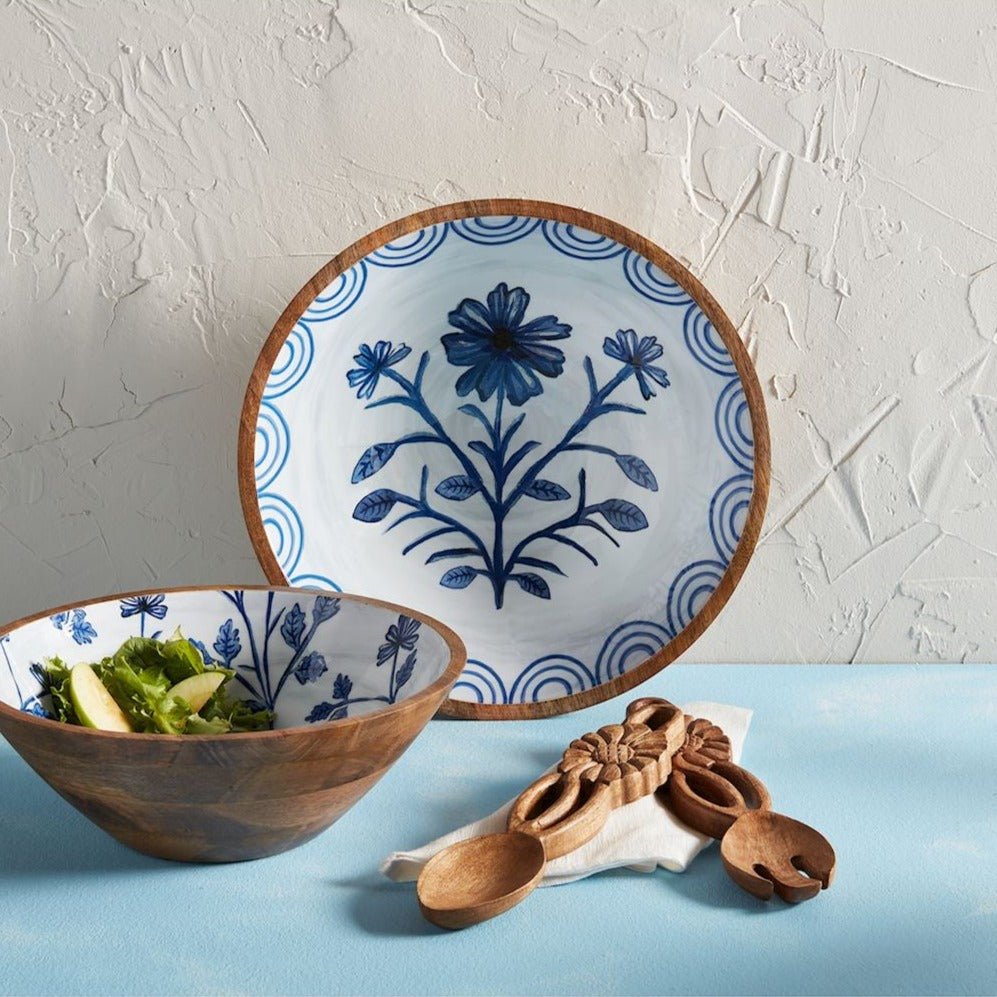 Demdaco Mud Pie Carved Flower Salad Servers | CeCe's Home & Gifts