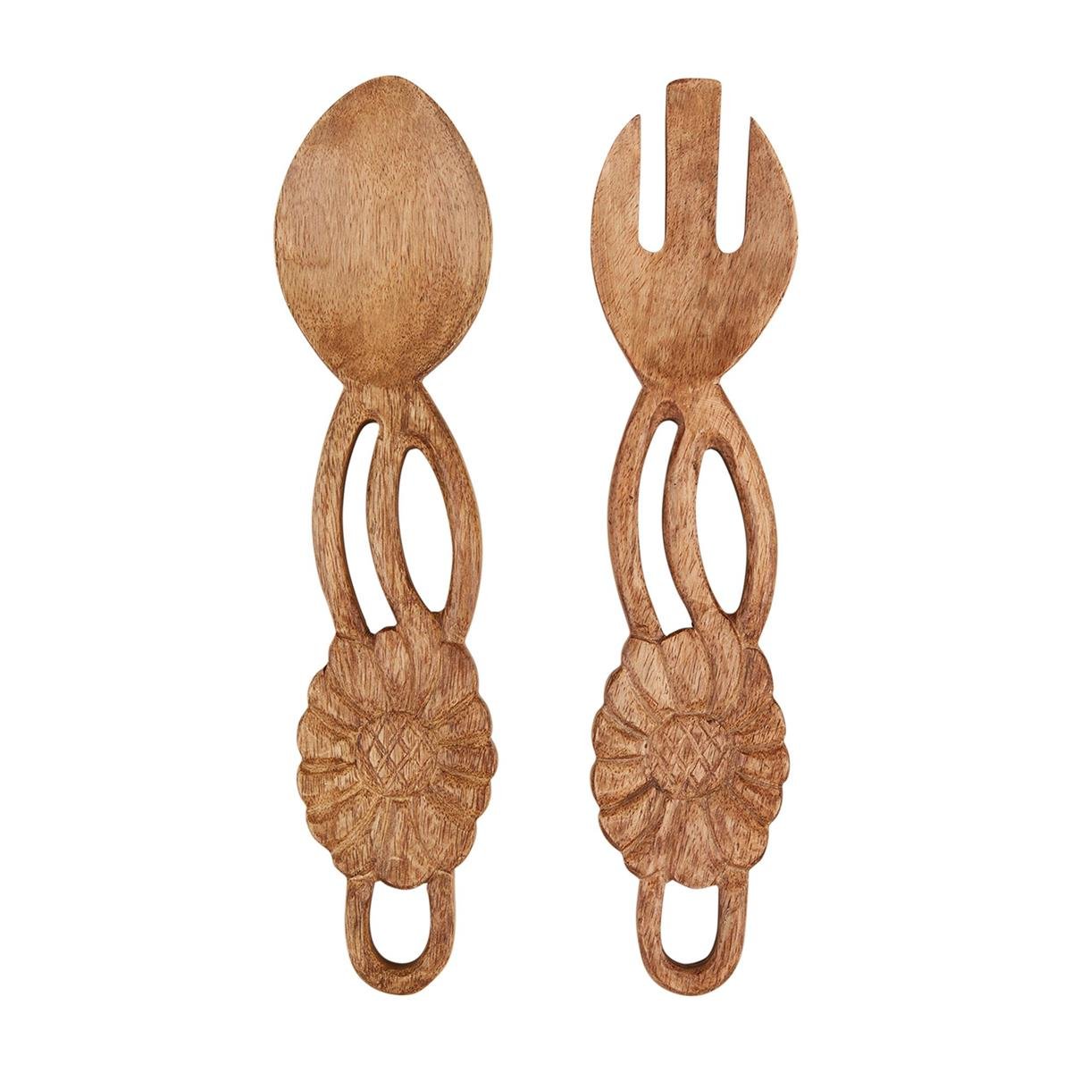 Demdaco Mud Pie Carved Flower Salad Servers | CeCe's Home & Gifts