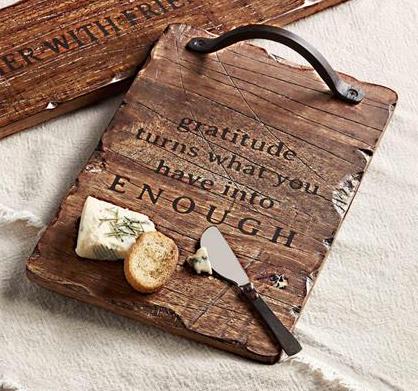 Mud Pie Mud Pie Distressed Wood Gratitude Cutting Board & Spreader Set | CeCe's Home & Gifts