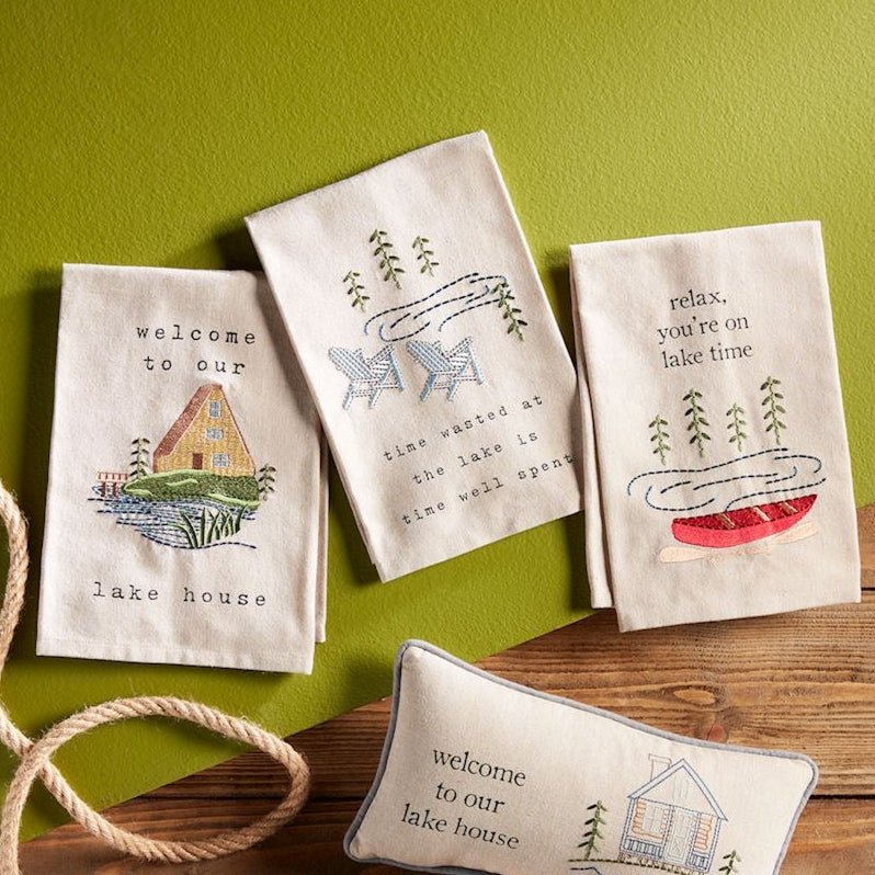Mud Pie Mud Pie Lake Embroidery Kitchen Towel Set of Three | CeCe's Home & Gifts
