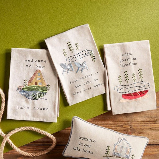 Mud Pie Mud Pie Lake Embroidery Kitchen Towel Set of Three | CeCe's Home & Gifts
