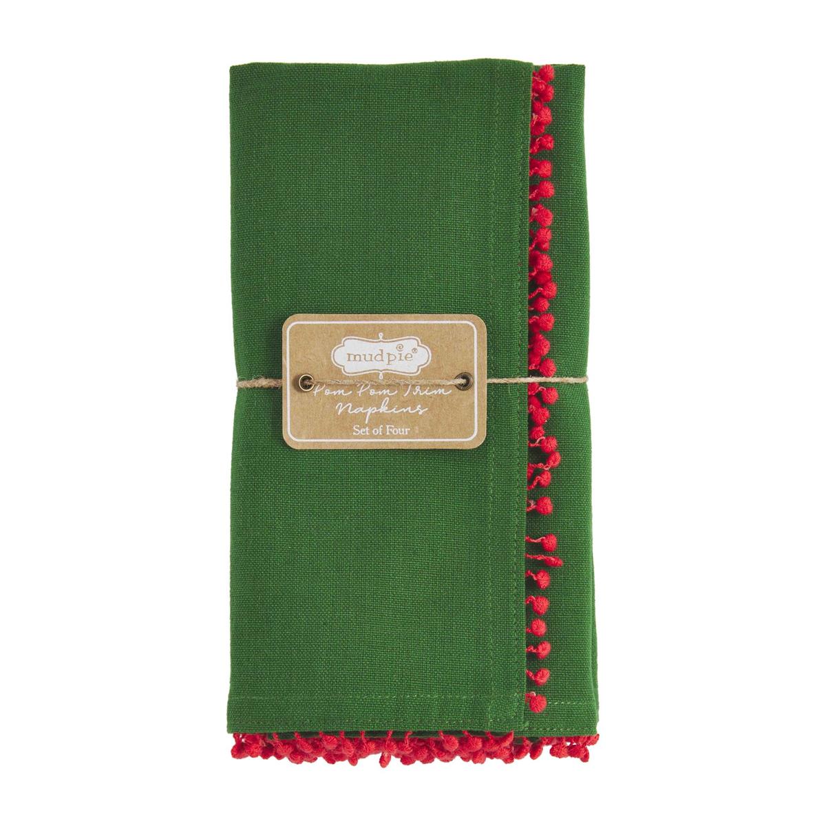Mud Pie Mud Pie Red & Green Christmas Pom Pom Napkins - Set of 4 | CeCe's Home & Gifts
